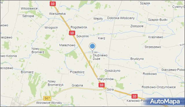 mapa Dłużniewo Duże, Dłużniewo Duże na mapie Targeo